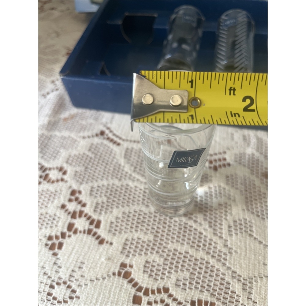 Mikasa CHEERS Collection Set 6 Etched Designs Crystal Shot Glasses 4" 2oz NIB - Picture 6 of 6